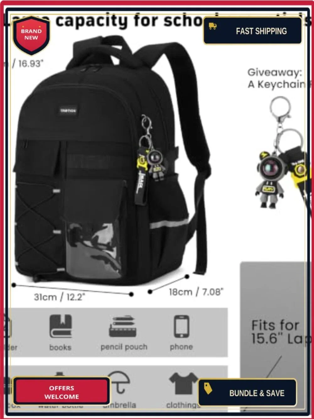 Backpack for School Teens and Adults, College Bookbag with USB Charging Port,
